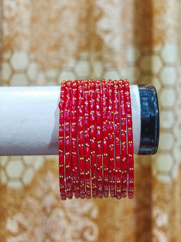 NYRISA Royal Ruby Red Studded Bangles Set